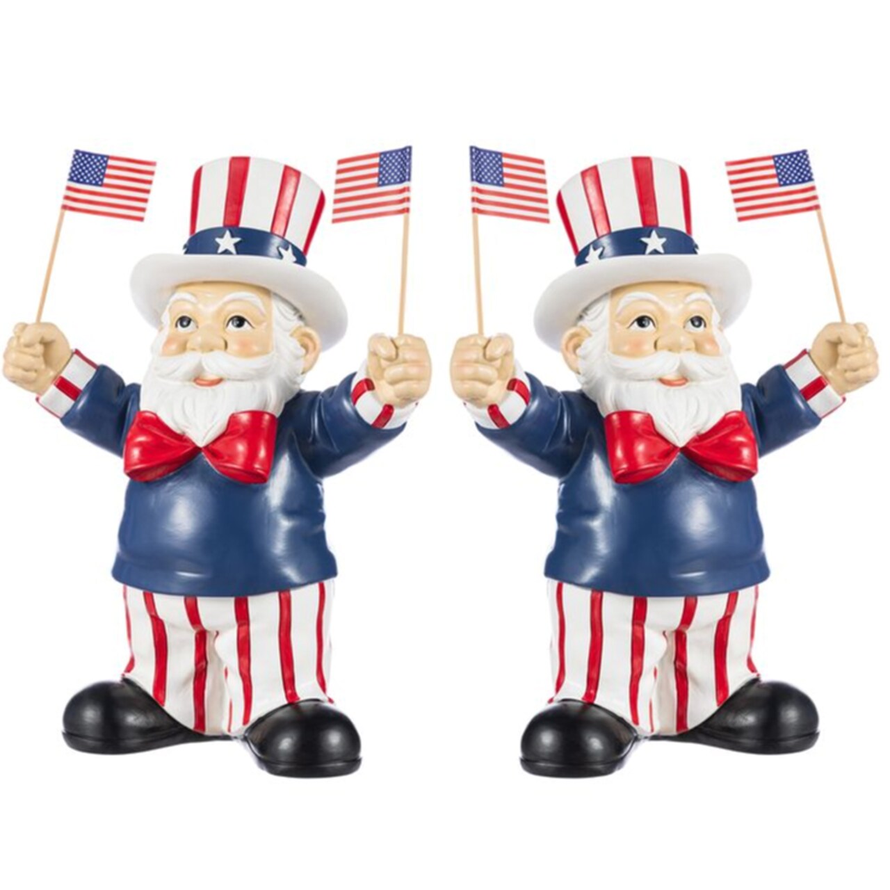 Set of 2 9"H Patriotic/ Americana Polyresin Santa holding flags Table Decor